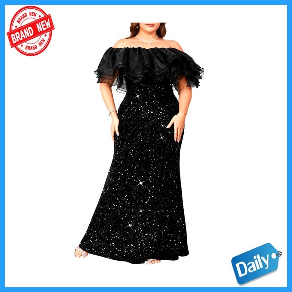 Sequin Formal Dress Cold Shoulder Gown Straps Wedding Guest Prom Elegant